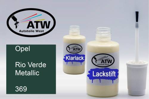 Opel, Rio Verde Metallic, 369: 20ml Lackstift + 20ml Klarlack - Set, von ATW Autoteile West.